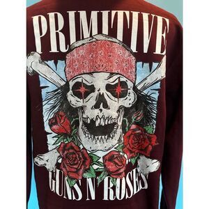 NWT Primitive Skate Guns and Roses Streets Hood Hoodie Burgundy Cotton Blend S